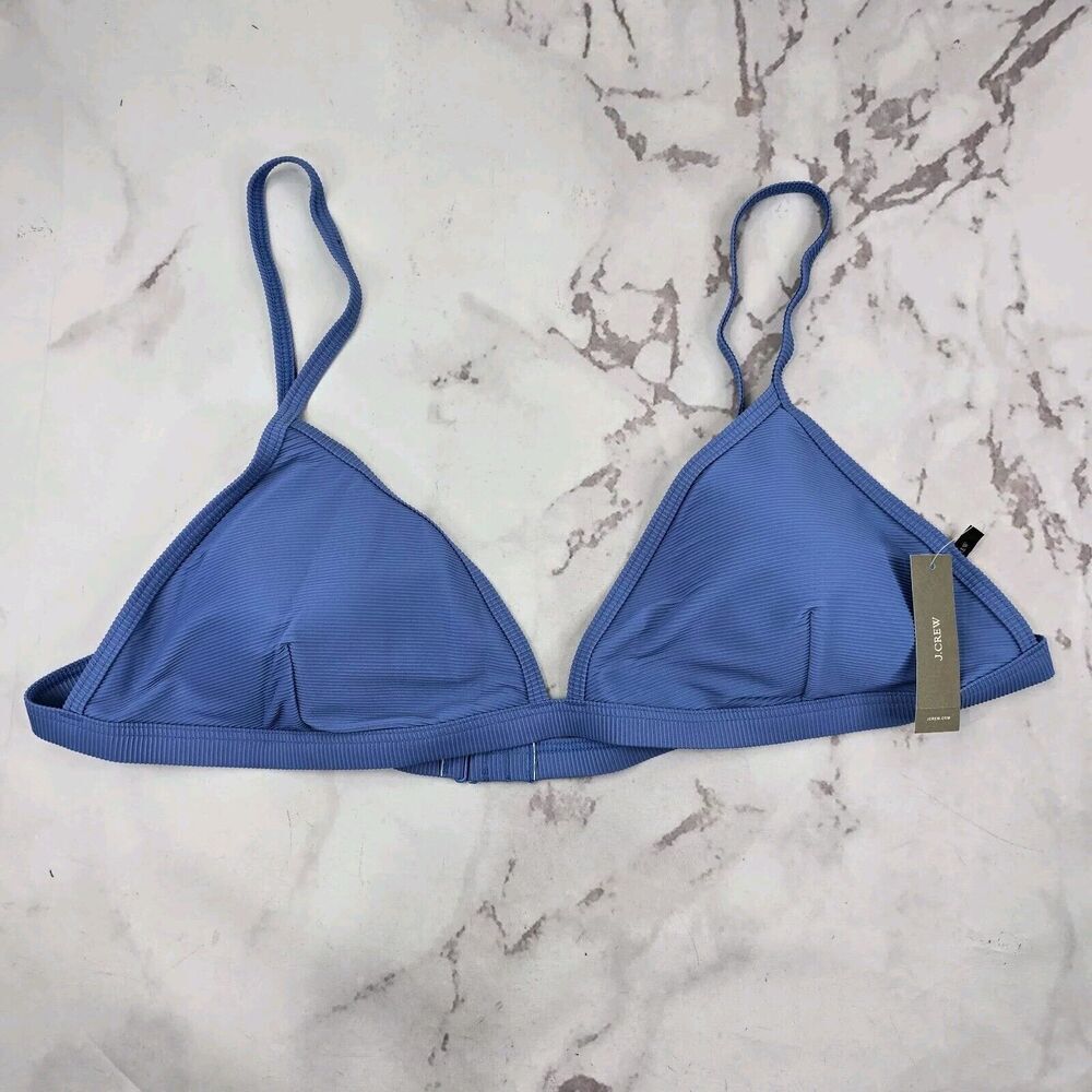 J Crew Swim Top 3X Blue Ribbed Triangle Bikini Plunge Padded Spaghetti BH483